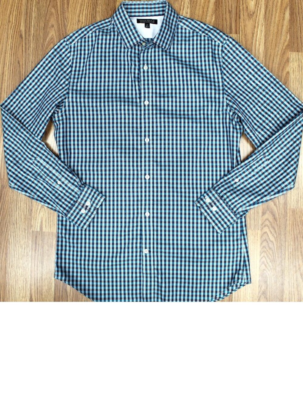 BANANA REPUBLIC SLIM FIT 100% COTTON SHIRT SEA GREEN & BROWN Sz MEDIUM, M
